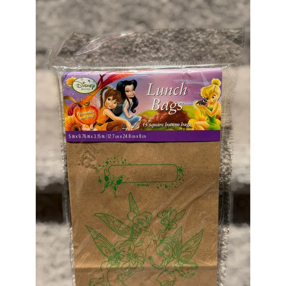 NEW Y2K Disney Fairies Tinker Bell Kraft Paper Lunch Bags 15 Count Pixie Hollow